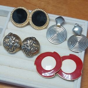 Vintage Clip-On Earrings Lot (4 Pairs) | Oversized Statement | 60s–80s